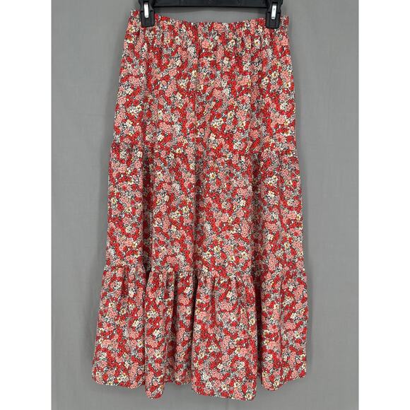 Loft Skirt Womens XSP Red Floral Midi Cottagecore Tiered Boho Bohemian Capsule - Picture 1 of 9